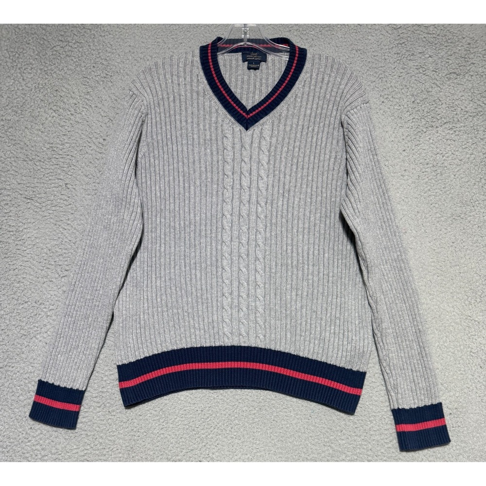 Brooks Brothers 346 V-neck Cable Knit Sweater Mens Large Supima Cotton